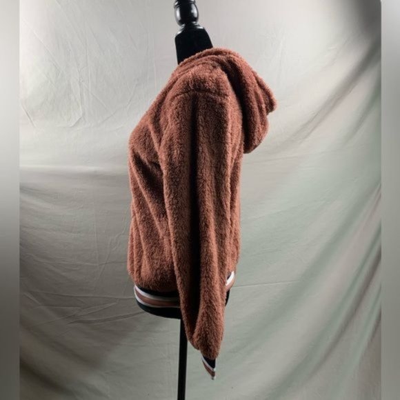 Striped Zip Up Hooded Teddy Jacket - Picture 4 of 5